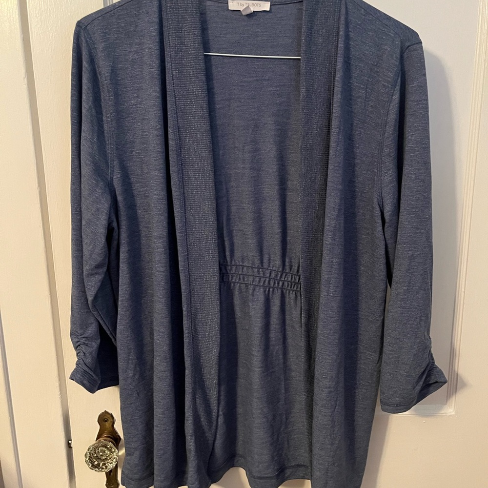 Talbots dusty blue Open Front lightweight Cardigan
